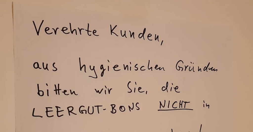 Leergutbons nicht in den Mund nehmen.