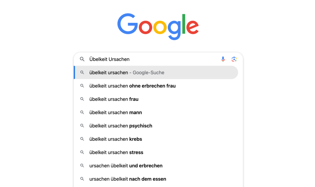 Googlesuche nach Ursache Übelkeit