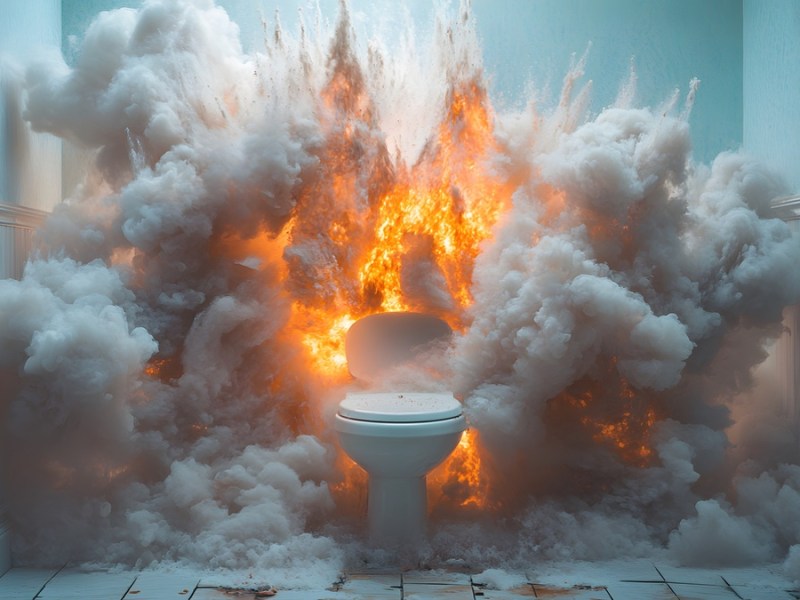 Eine Toilette explodiert.
